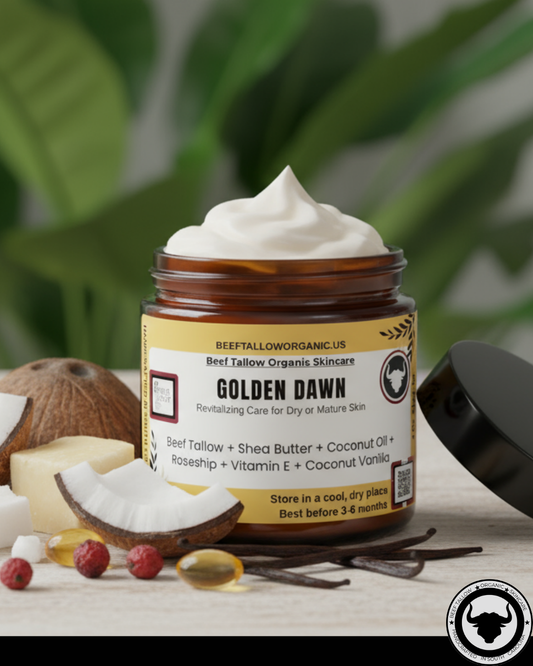 #golden-dawn, #true-root, #beef-tallow, #shea-butter, #coconut-oil, #roseship, #vitamine, #cocoutvanilla
