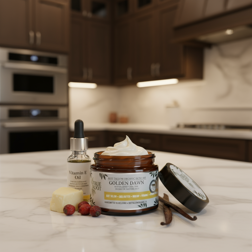 BEEF TALLOW + SHEA BUTTER + ROSESHIP + VITAMIN E + VANILLA + 2 onzas