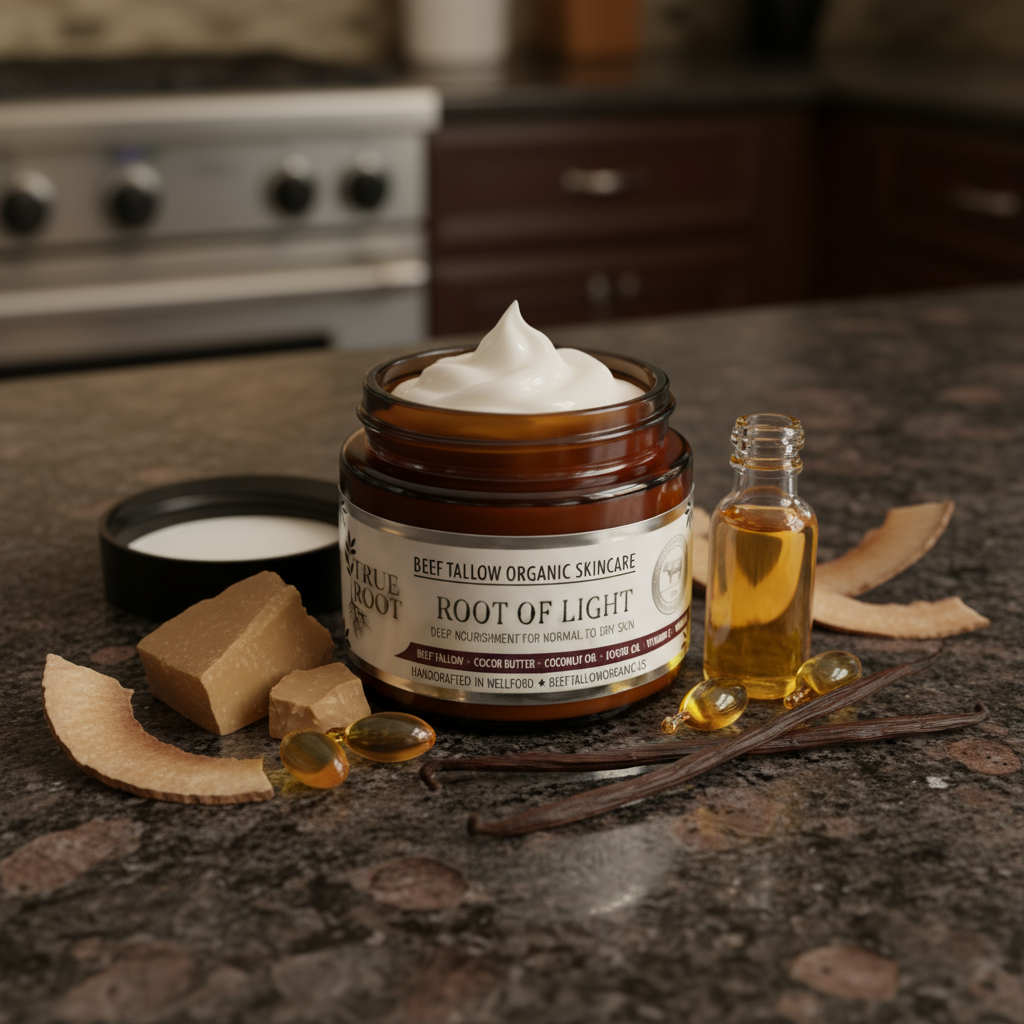 beef Tallow, True Root, Root of Light, Skincare, Organic, Coconut Oil, Cocoa Butter, Jojoba Oil, Vitamin E
