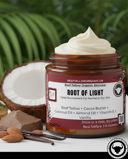 #beef-tallow, #cocoa-butter, #Coconut-oil, #almond-oil, #vitamin-e, #vanilla, #organic, #skincare