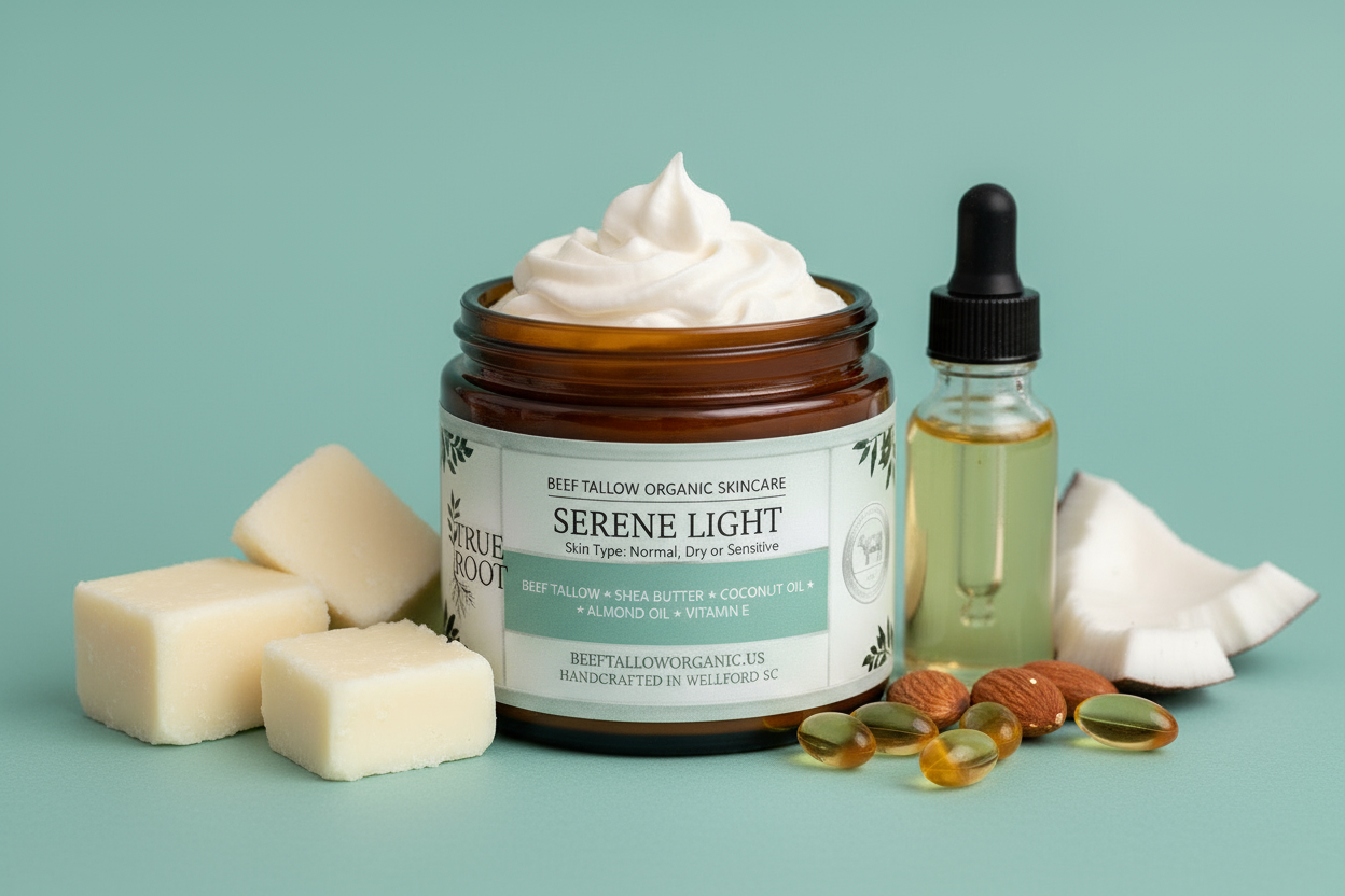 Frasco SERENE LIGHT 4 oz con crema batida e ingredientes